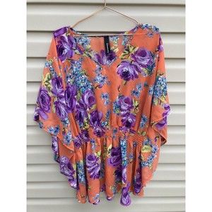 Curvesque Women's orange Purple Sheer Top Blouse Size L/XL